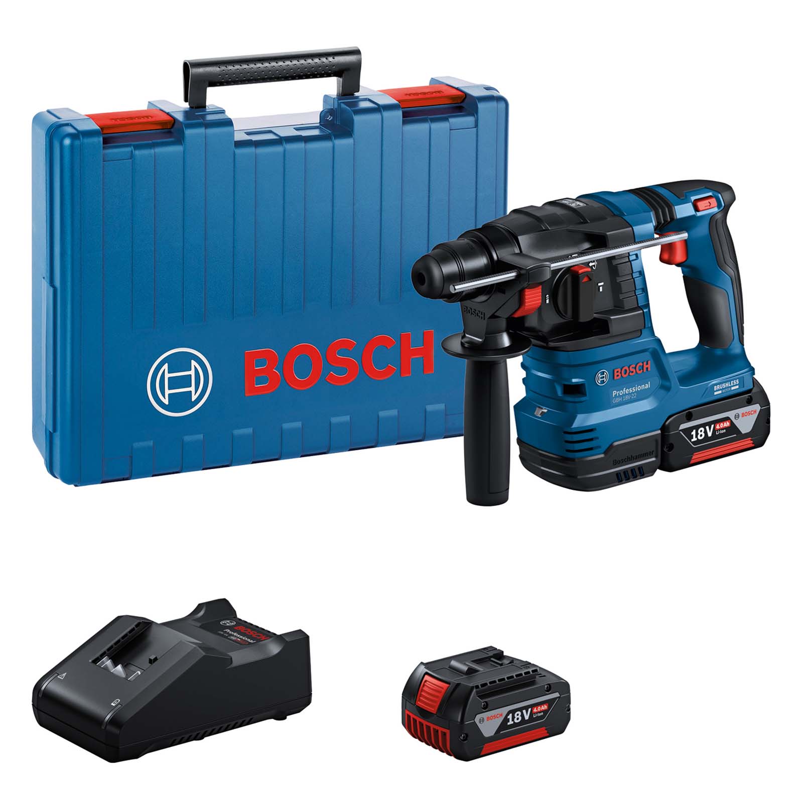 Bosch Gbh 18v-22 18v Cordless Brushless Sds Plus Rotary Hammer Drill 2 ...